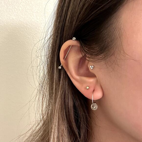 NWOT surgical steel silver clear beaded hoop huggie earrings - Picture 3 of 3